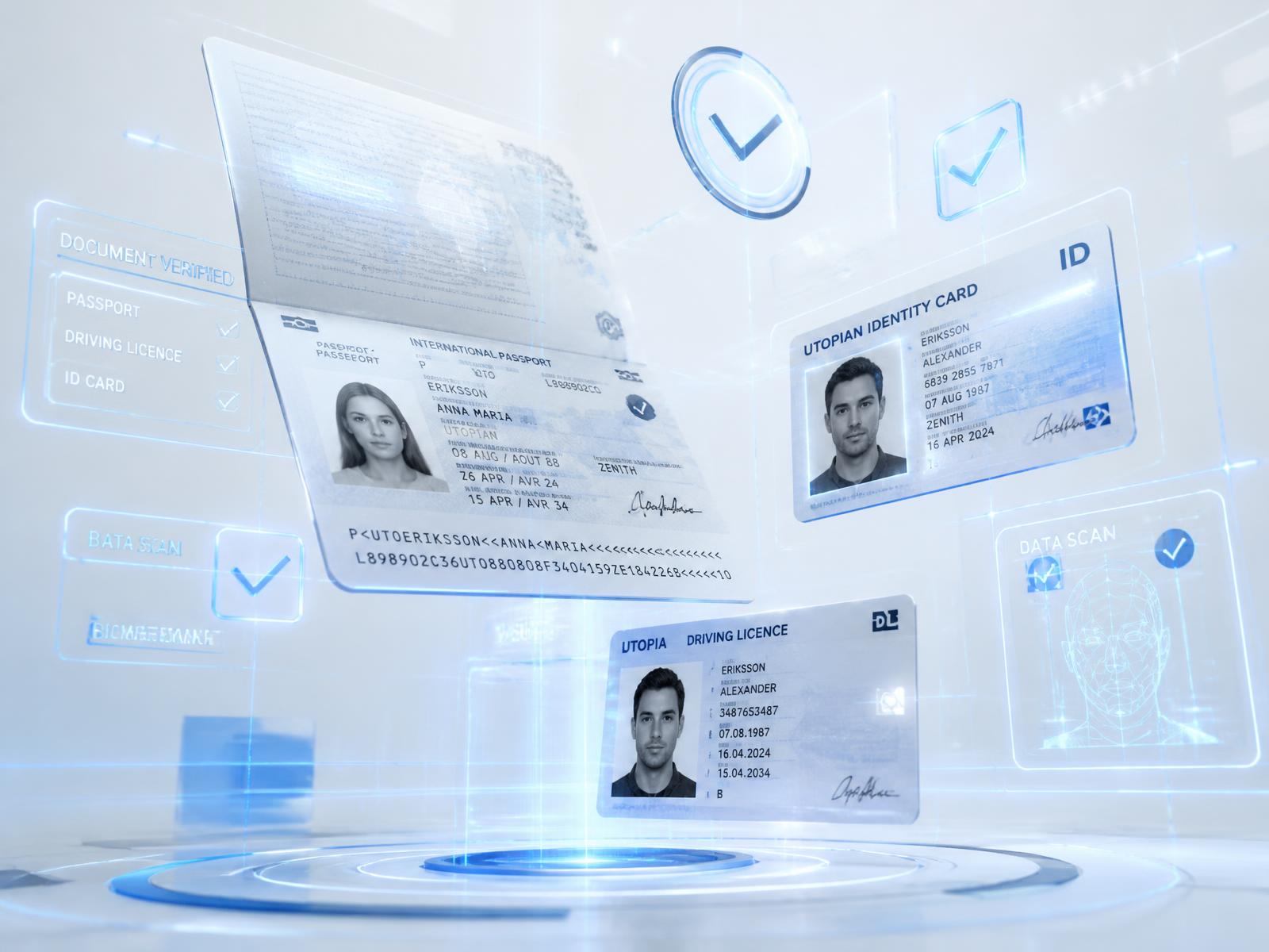 Holographic verified identity documents being scanned